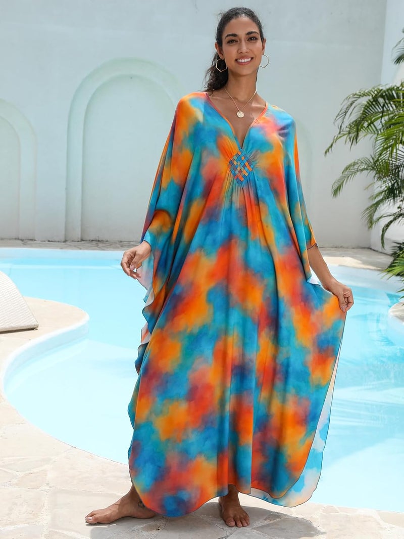 KEYLORTING Women's Plus Size Kaftan Dress – Plus Size Maxi Dress Moo Moos Beach Cover Up,Bathing Suit Cover-Up Loungewear - Image 3